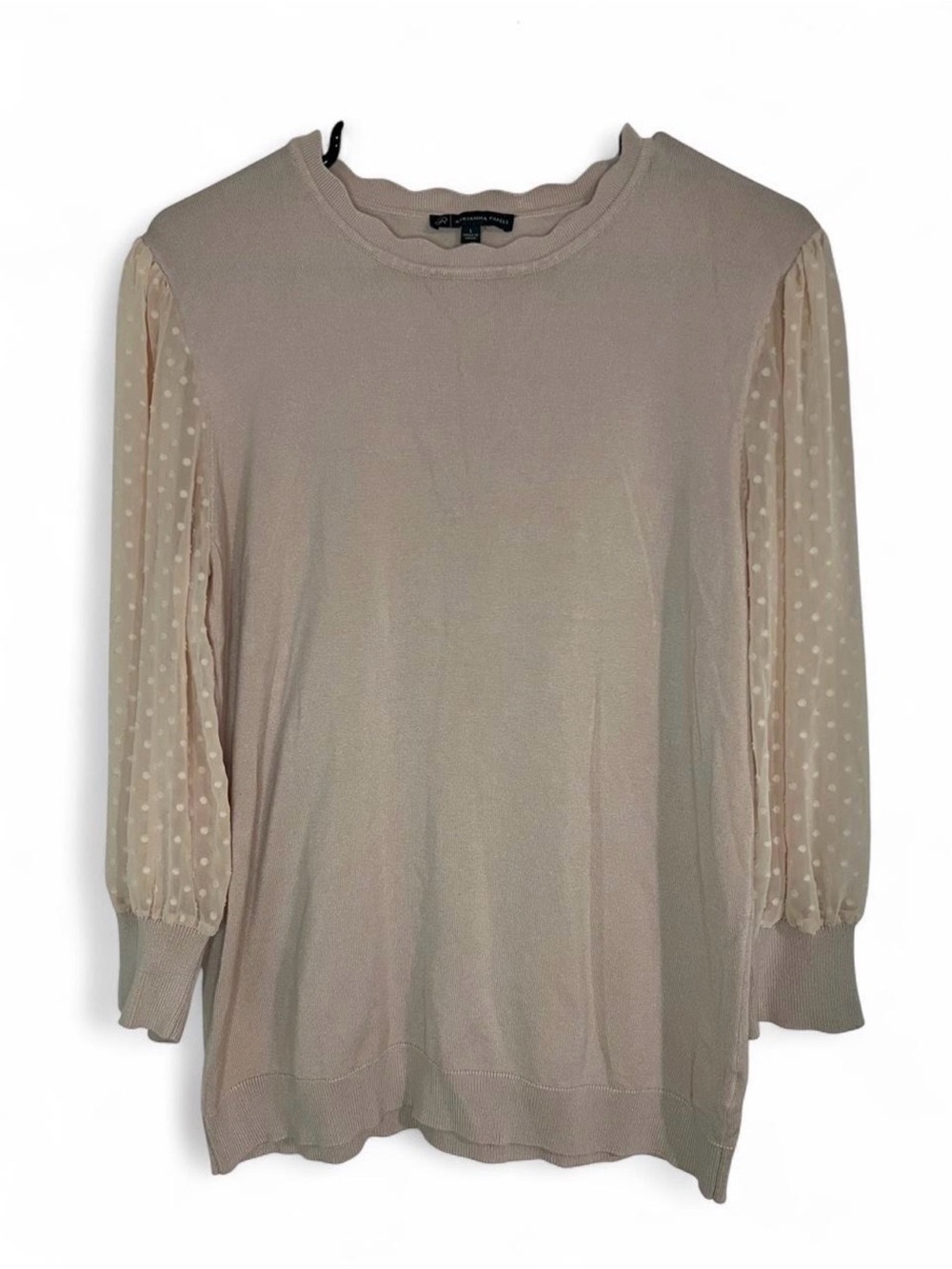 Adrianna Papell Cream Polka Dot Sheer Sleeve Sweater